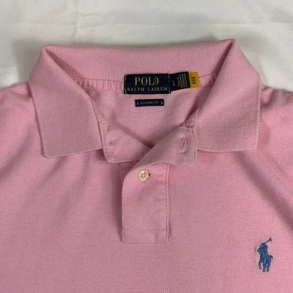 Polo Ralph Lauren Shirt L Classic Fit Pink Blue Pony Logo Casual Rugby Men's
